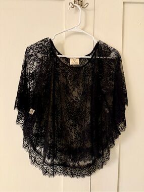 Pins & Needles Black Lace Poncho Shrug